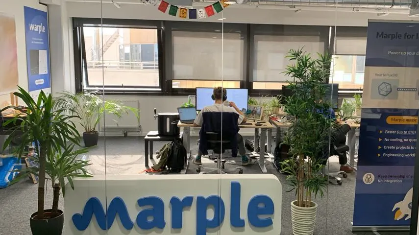 A desk setup at the Marple office